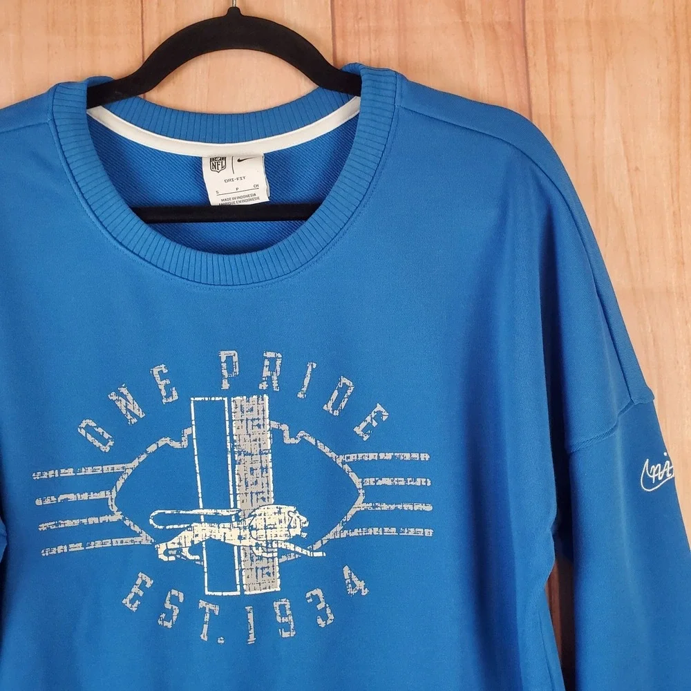 Nike Mens Sweatshirt Sz Small Blue Dri-Fit Detroit Lions Long Sleeve Pullover